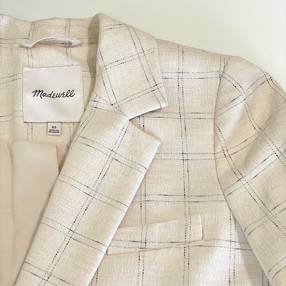 NEW Madewell Caldwell Double Breasted Blazer Ghent Plaid Windowpane Ivory XS - Picture 12 of 16